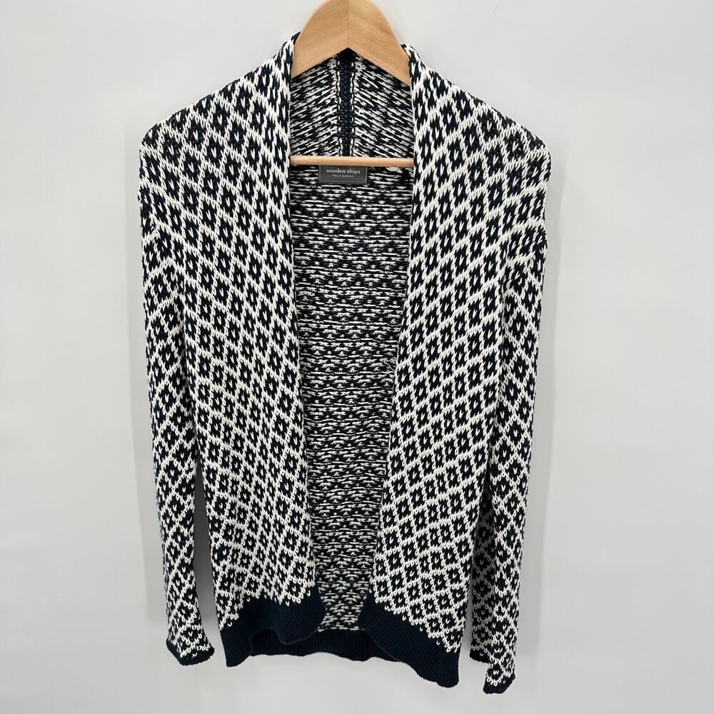 Wooden Ships Navy and White Cardigan Sweater // S / M